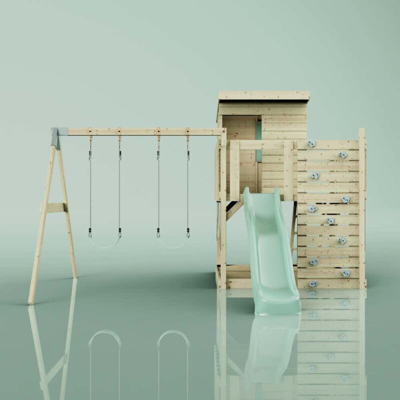 Spielturm Björn aus Holz in GrünKinderschaukel - Polarplay