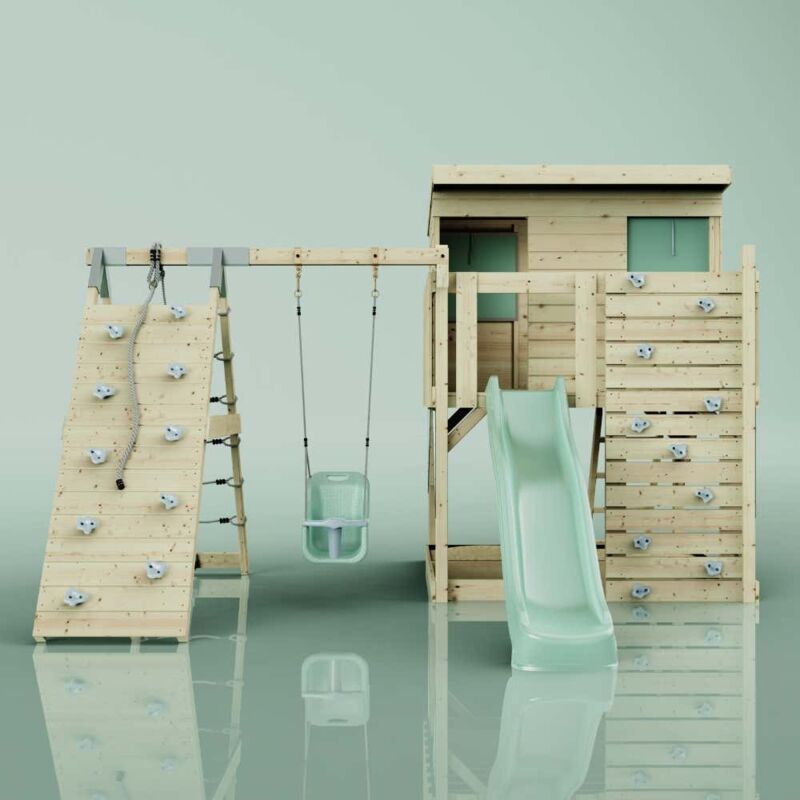 Spielturm Emil aus Holz in GrünBabyschaukel - Polarplay