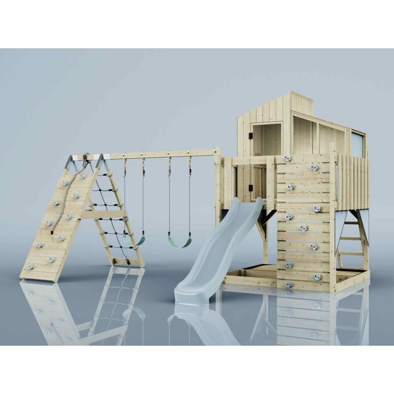 Spielturm Finn aus Holz in BlauKinderschaukel - Polarplay