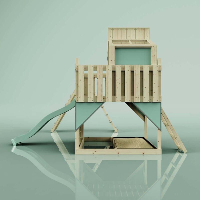 Spielturm Finn aus Holz in GrünTrapezstange - Polarplay