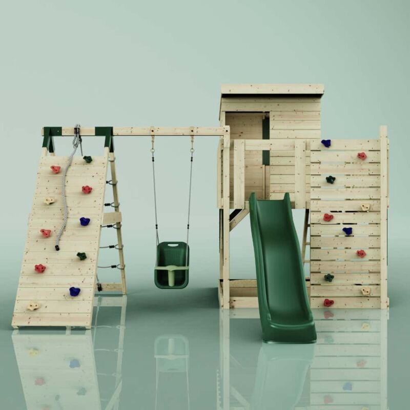 Spielturm Freja aus Holz in GrünBabyschaukel - Polarplay