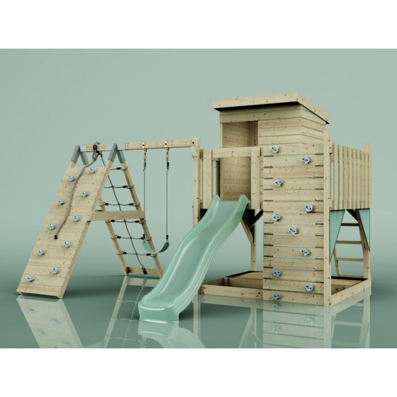 Spielturm Freja aus Holz in GrünKinderschaukel - Polarplay