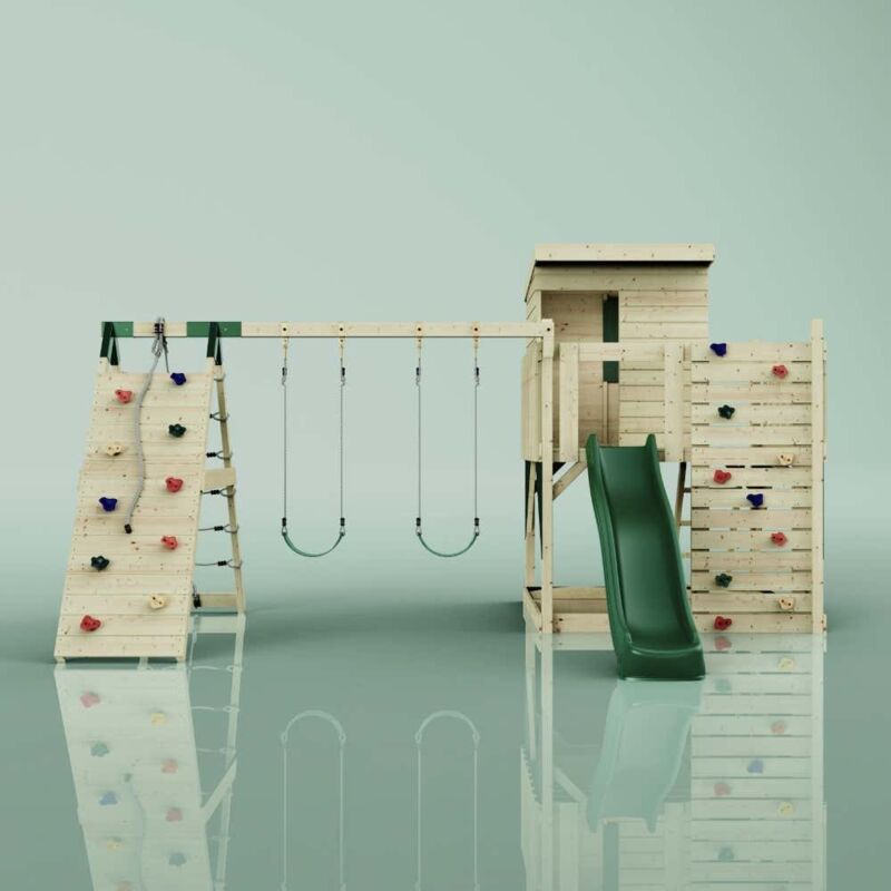 Spielturm Frida aus Holz in GrünKinderschaukel - Polarplay