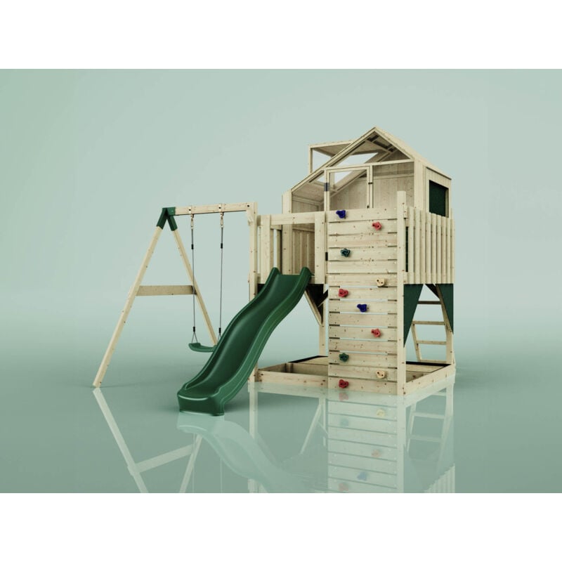 PolarPlay Spielturm Madita aus Holz in GrünKinderschaukel