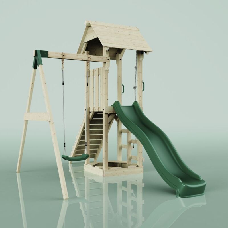 Spielturm Göteborg aus Holz in GrünKinderschaukel - Polarplay