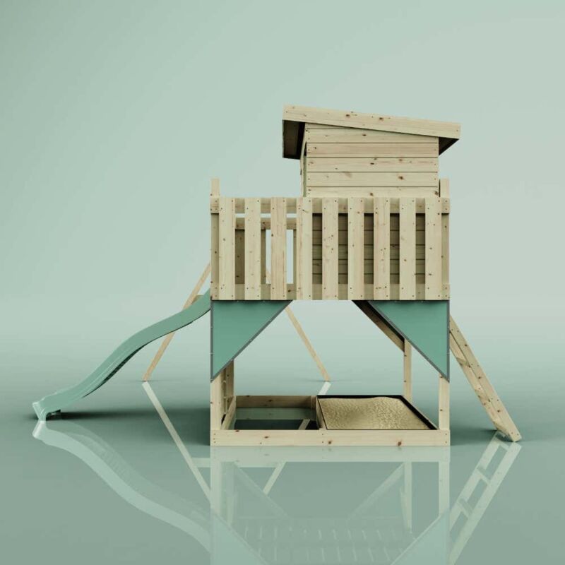 Spielturm Nils aus Holz in GrünTrapezstange - Polarplay