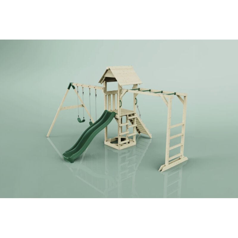 Spielturm Örebro aus Holz in GrünKinderschaukel - Polarplay