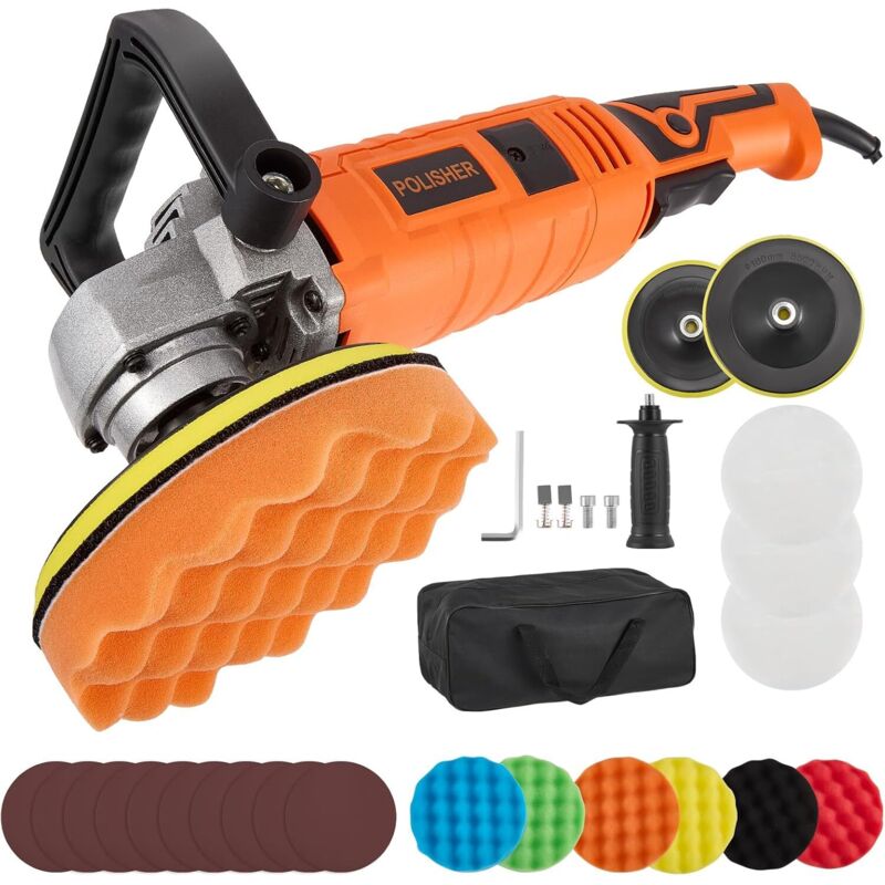 Poliermaschine, 1580 W, 7 variable Geschwindigkeiten von 500 bis 3300 U/min, elektrische Poliermaschine, Autopflege-Set zum Polieren und Wachsen