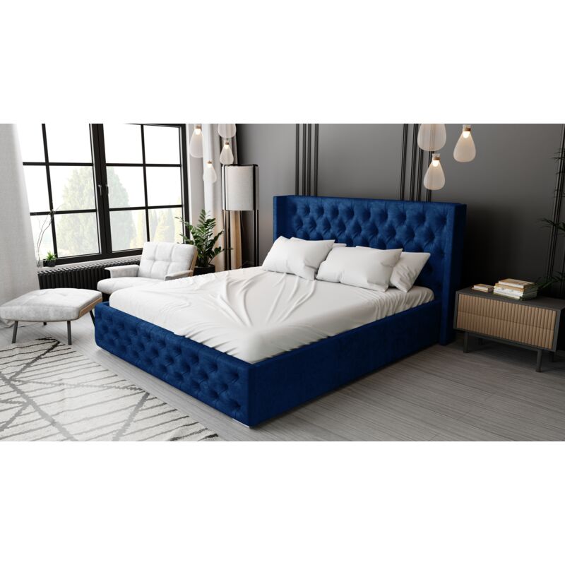 Rolia Polsterbett 200x200 mit Bettkasten - Modern Bett, Design, Polsterbett Blau (Kronos 09)