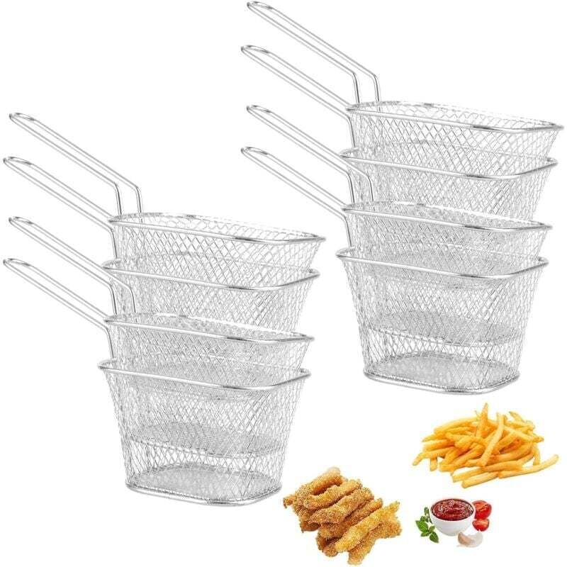 Pommes-frites-Korb aus Edelstahl – 8 einzelne quadratische Pommes-frites-Körbe, Pommes-frites-Serviergeschirr, Küchenutensilien zum Frittieren von