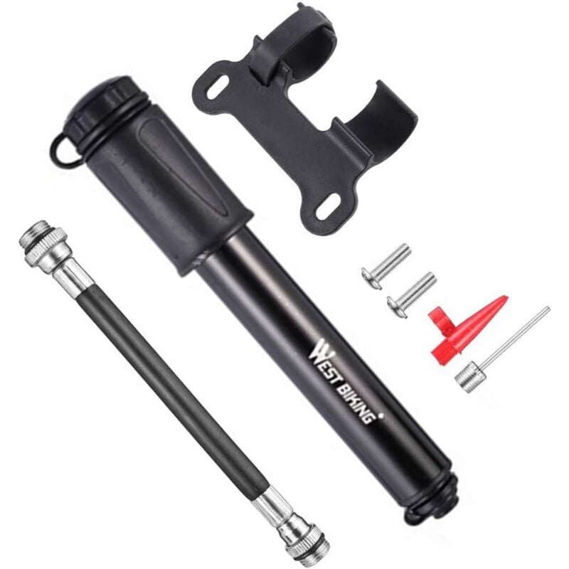 Fahrradpumpe, Fahrradpumpe mit verlängertem Schlauch für MTB, Rennrad, BMX, Mini-Fahrradzubehör, Ball Fit-Aufblasdüse, Presta-/Schrader-Ventil mit