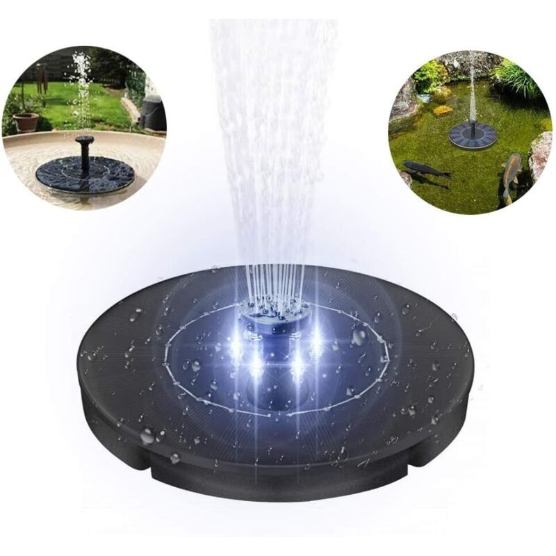 Verbesserte Solar-Springbrunnenpumpe, 2,4 W, LED-Licht, solarbetrieben, wasserdicht, Teichpumpe für Vogelbad, Teich, Pool, Terrasse, Rasen und