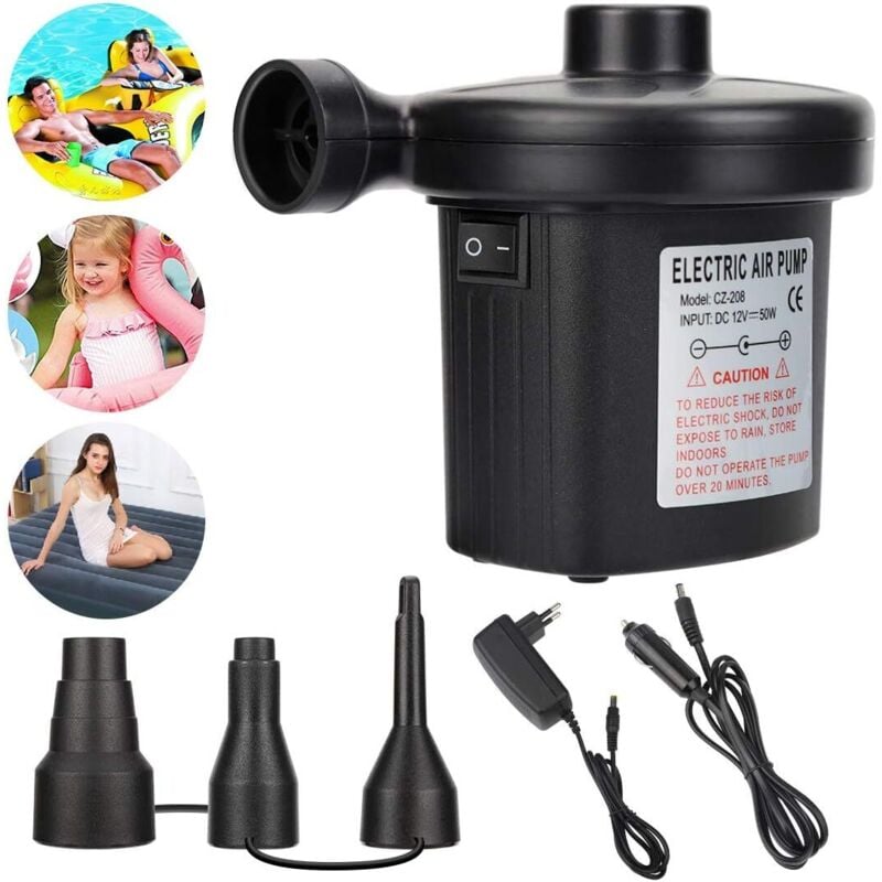 Elektrische Pumpe, Elektrische Luftpumpe mit 3 Düsen, 2 in 1 Tragbarer Schnellaufblasgerät, für Luftmatratze, Camping, Aufblasbares Kissen, Bett,