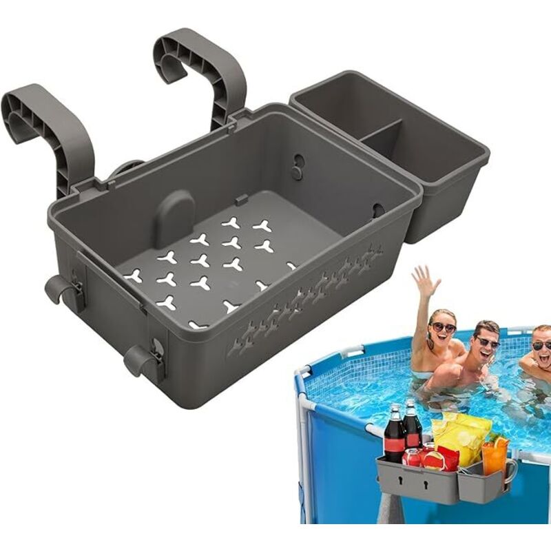 Pool-Aufbewahrungskorb, recycelter Kunststoff, mit Getränkehalter, Garten-Pool-Organizer, Seitenkorb für oberirdische Pools, Pool-Zubehör