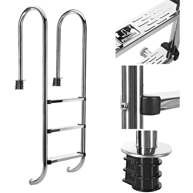 Pool Leiter 3 stufig Edelstahl Schwimmbecken Treppe Hochbeckenleiter Einbauleiter Poolleiter Schwimmbad Leiter