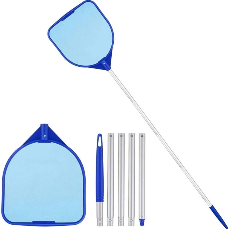 Pool-Skimmer-Kescher, Pool-Kescher mit 5 Stangenabschnitten, Pool-Skimmer-Kescher mit feinem Netz, Laubrechen-Kescher für die schnelle Reinigung von
