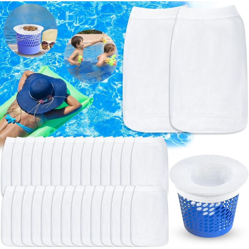 Pool-Skimmer-Socken, 30 Stück Pool-Skimmer-Socken, Pool-Skimmer-Filter, elastischer Nylon-Skimmer-Vorfilter, wiederverwendbare Pool-Filtersocken