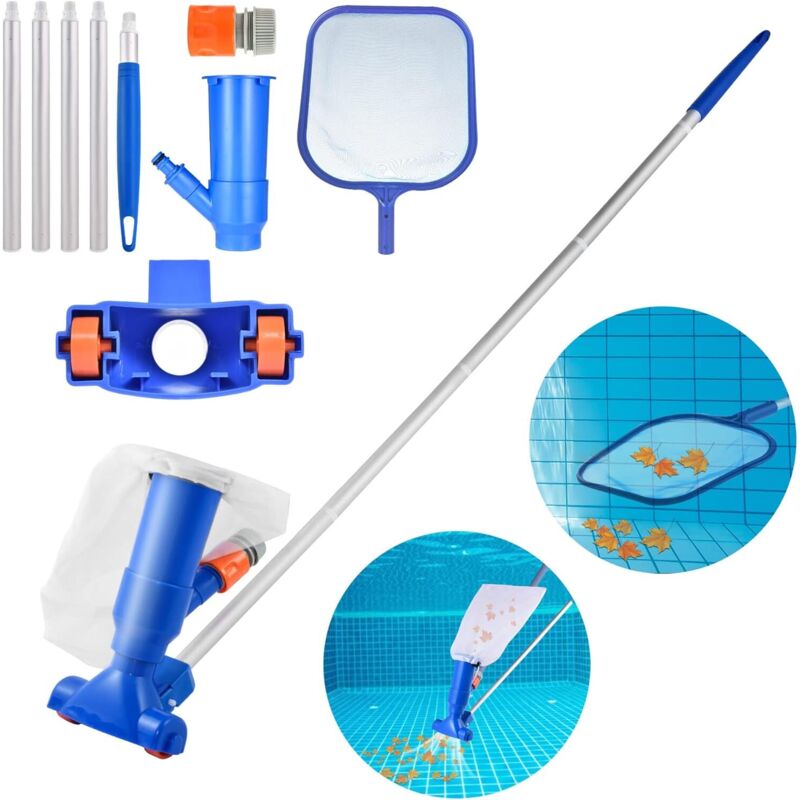 Pool-Staubsauger, Poolroboter, Jet-Poolsauger mit Oberflächennetzen und 5-teiligem Stab, Handstaubsauger für Pools, Teiche, Aquarien und Springbrunnen