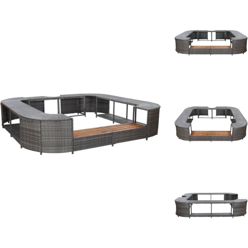 Pool- & Whirlpool-Zubehör - Living Whirlpool-Umrandung Quadratisch Grau 268x268x55 cm Poly Rattan