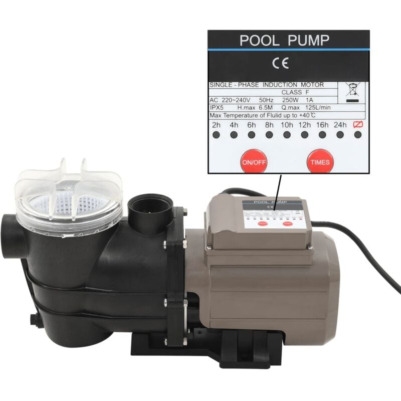Poolpumpe mit Timer Schwarz 0,25 ps 8000 L/h - Vidaxl