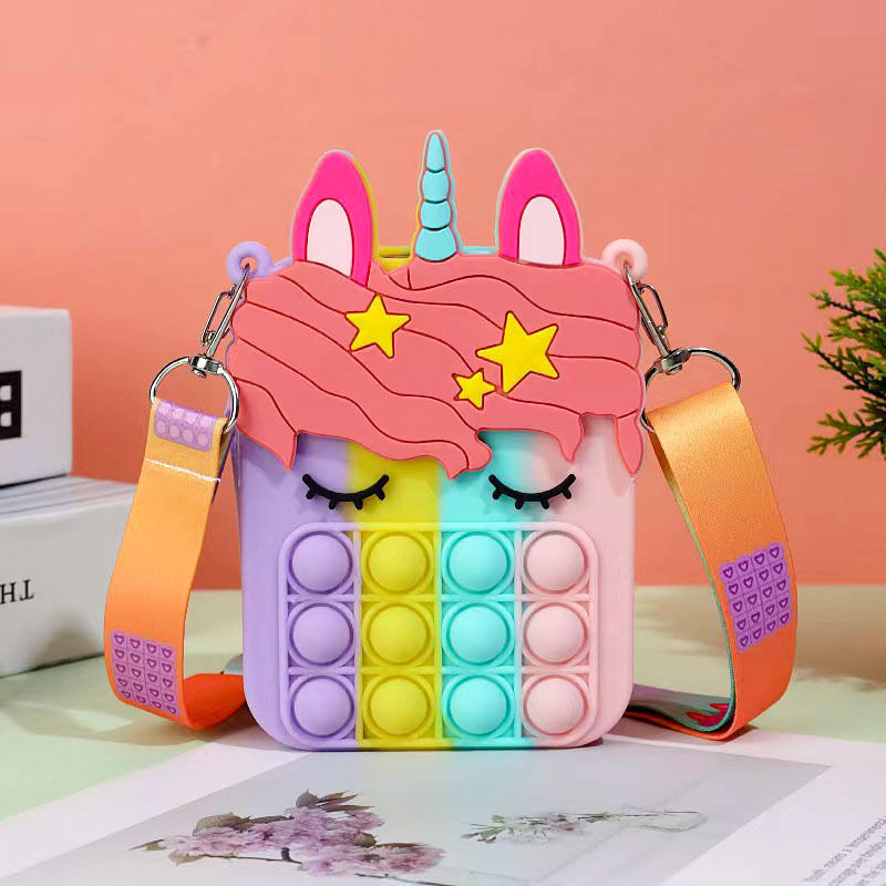Pop-Einhorn-Handtasche für Mädchen und Frauen mit Pop-Fidget-Toy zur Linderung von Angst und Stress, origineller Rucksack