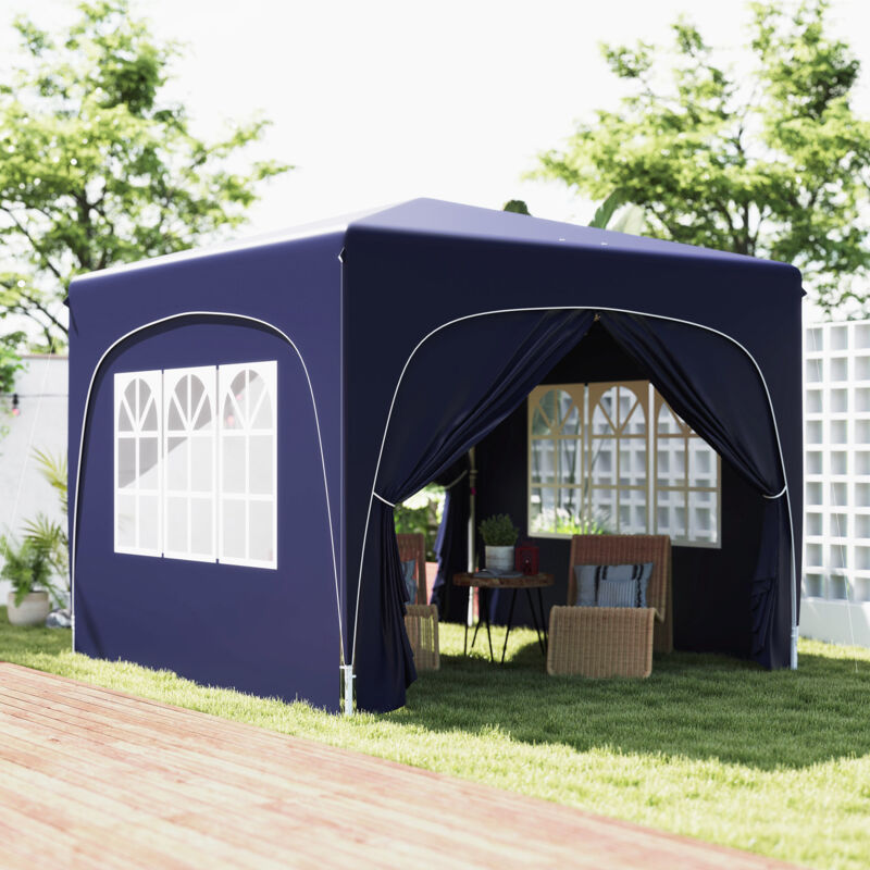 Pop-up Faltpavillon 3x3 m, wasserabweisend, stabil & winterfest, UV-Schutz 50+, inkl. 4 Seitenteile und Tragetasche, Dunkelblau