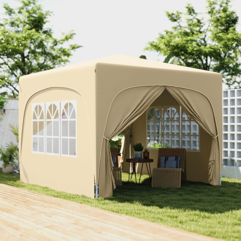 Pop-up Faltpavillon 3x3 m, wasserabweisend, stabil & winterfest, UV-Schutz 50+, inkl. 4 Seitenteile und Tragetasche, Sand