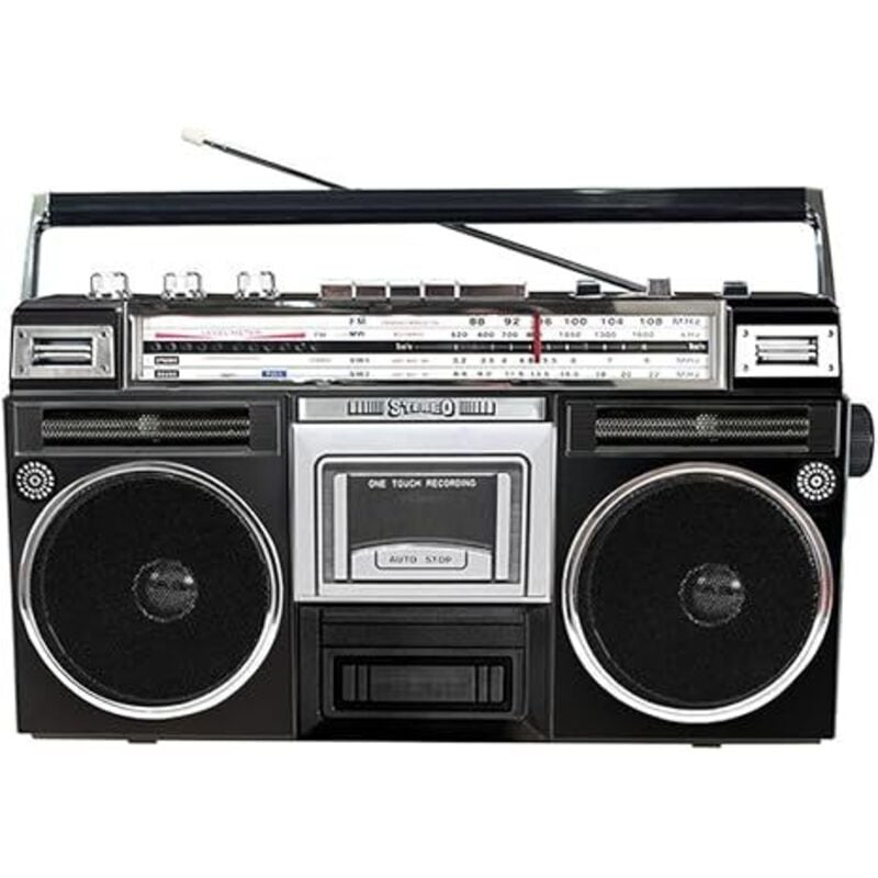 Portable Retro Boombox mit CD und Kassettenspieler, Portable Dab Radio mit FM und DAB+ Radio, Bluetooth Empfänger+Lautsprecher (schwarz)