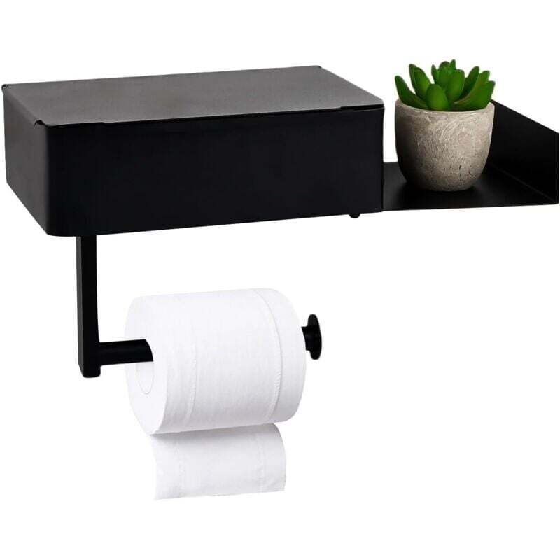 Porte-papier toilette avec boîte à mouchoirs intégrée, porte-papier toilette mural en acier inoxydable noir, sans perçage, convient pour une