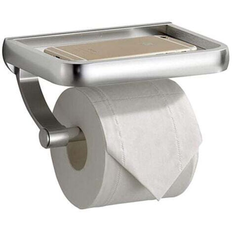 Porte Papier Toilette, Derouleur Papier Toilette WC mit Etagere, für Küche und Salle de Bain, Argent