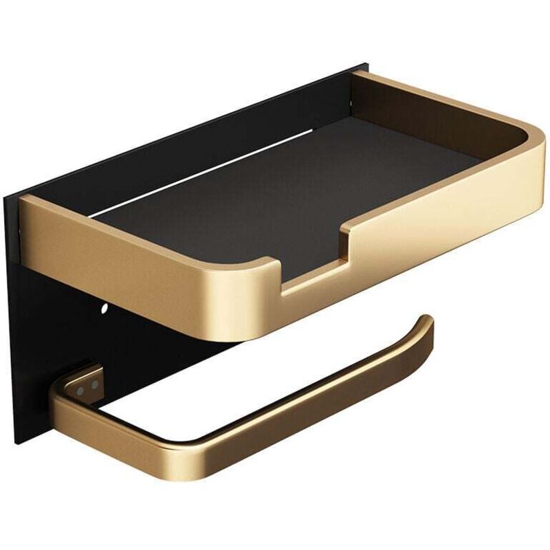 Porte-Papier Toilette Mural avec Étagère de Téléphone, Support Rouleau Papier Toilette Adhesif Moderne Doré Noir Derouleur Papier Toilette pour Salle