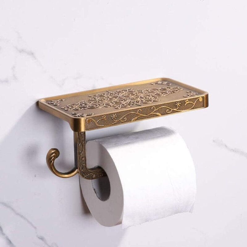 Porte-Rouleau de Papier Toilette Double avec étagère, Support Mural pour Papier Toilette de Salle de Bain