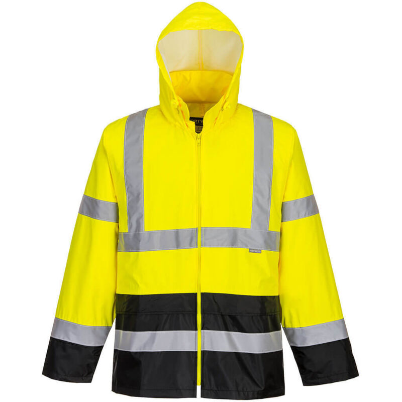 Portwest Klassische Kontrast Warnschutz-Regenjacke Gelb/Schwarz 5XL