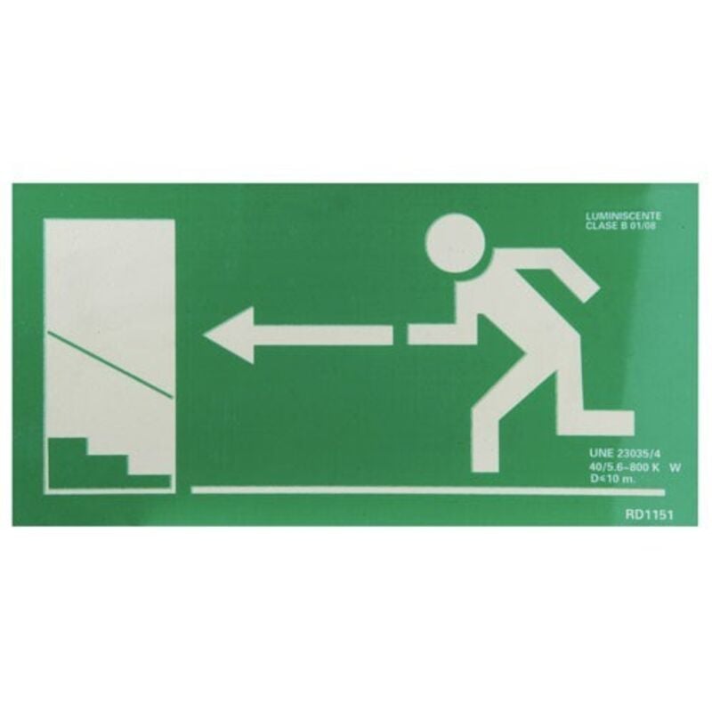 Linea profesional - Poster / Schild Fluoreszierend Ausgang Treppe Links Oben 21x30 cm. - Wolfpack
