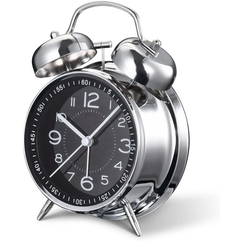 Leistungsstarker Wecker für Tiefschläfer, 10 cm geräuschloser Quarz-Retro-Wecker, kein Ticken, mit Hintergrundbeleuchtung, Dual-Alarm, analog, für