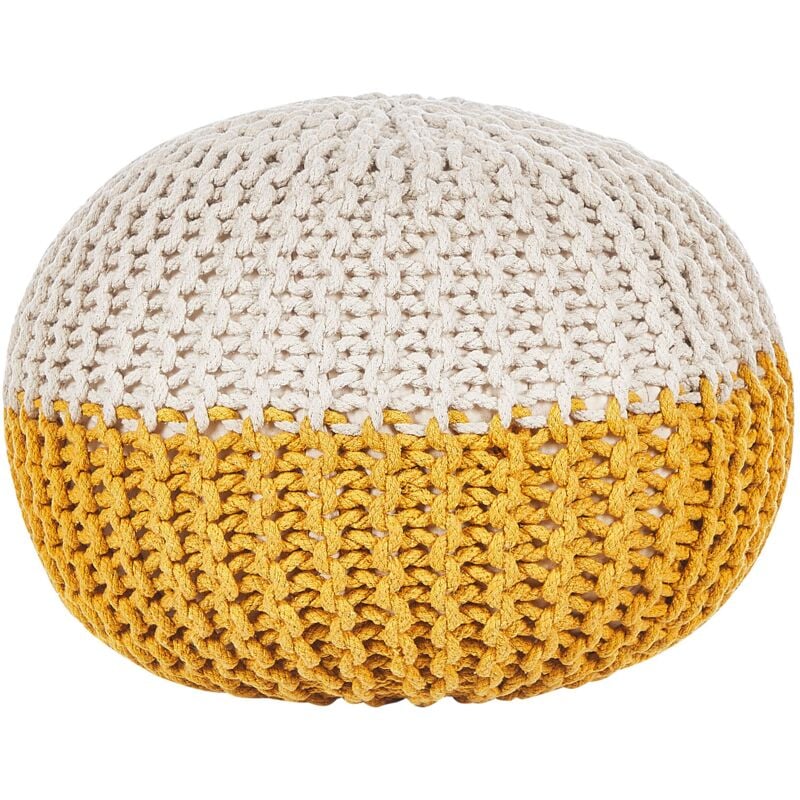 Beliani - Pouf Gelb/Beige 100% Baumwolle Rund ⌀ 50 cm Elegant Modern