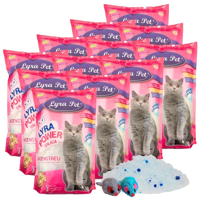 12 x 5 Liter Lyra Pet® Lyra Power Silica Silikat Katzenstreu + 2 Mäuse