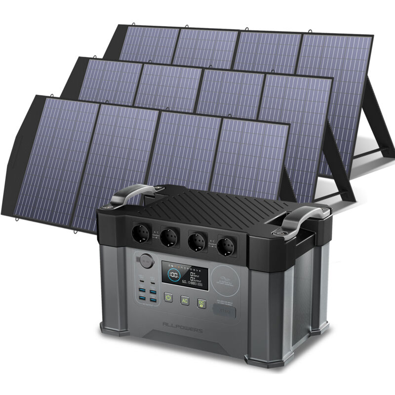 Allpowers - S2000 Pro Tragbares Powerstation mit 3x 200W Faltbares Solarpanel, 1451Wh 2400W (4000W Spitzenwert) Power Station akku Solargenerator
