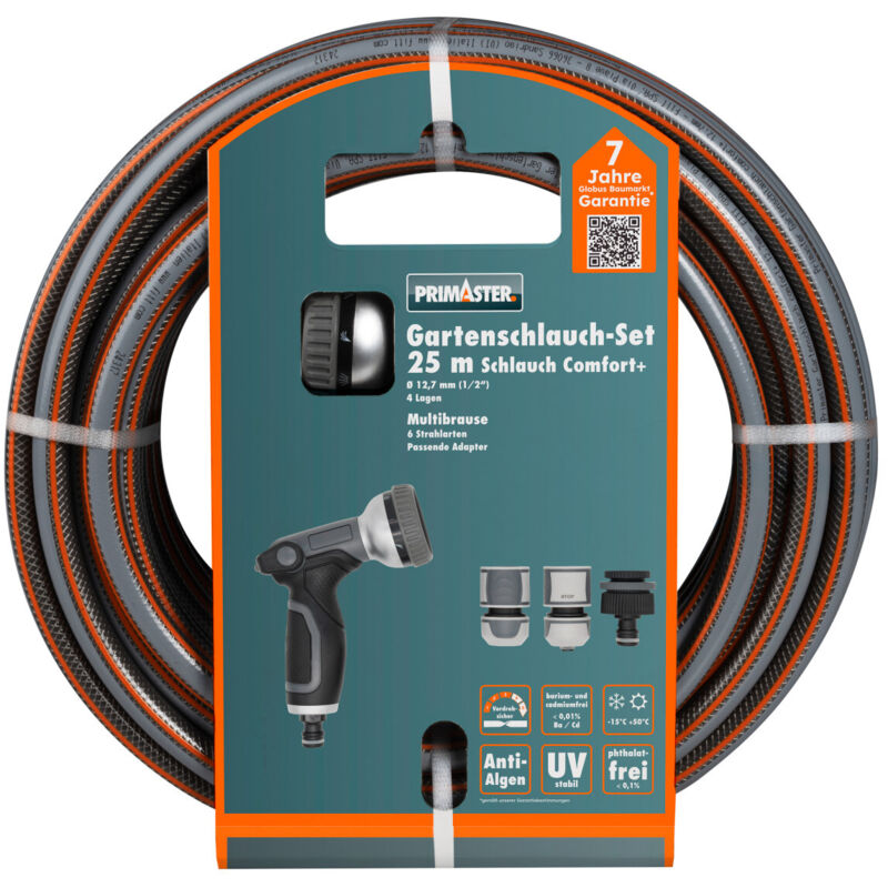 Primaster - Gartenschlauch-Set Comfort+ mit Multibrause 25 m ø 12,7 mm (1/2) Gartenschlauch