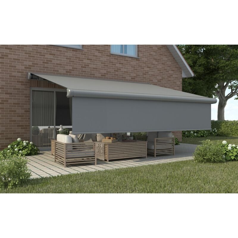 Kassetten-Markise elektrisch mit Volant Grau Markise - Primaster
