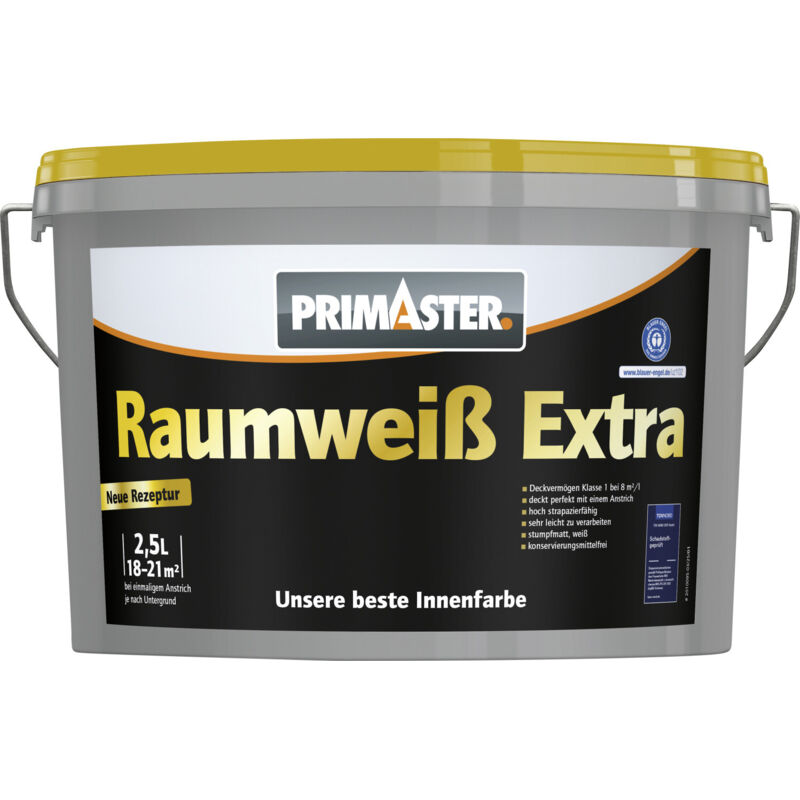 Primaster Raumweiß Extra Wandfarbe matt weiß konservierungsmittelfrei 2,5 L Innen