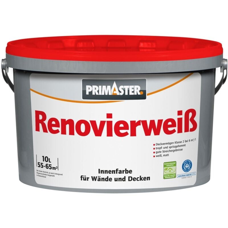 Renovierweiß konservierungsmittelfrei 10 l Wandfarbe Innenwandfarbe - Primaster