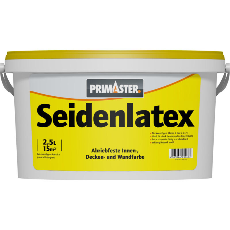 Primaster - Seidenlatex 2,5L Weiß Seidenglänzend Latexfarbe Wandfarbe Abriebfest