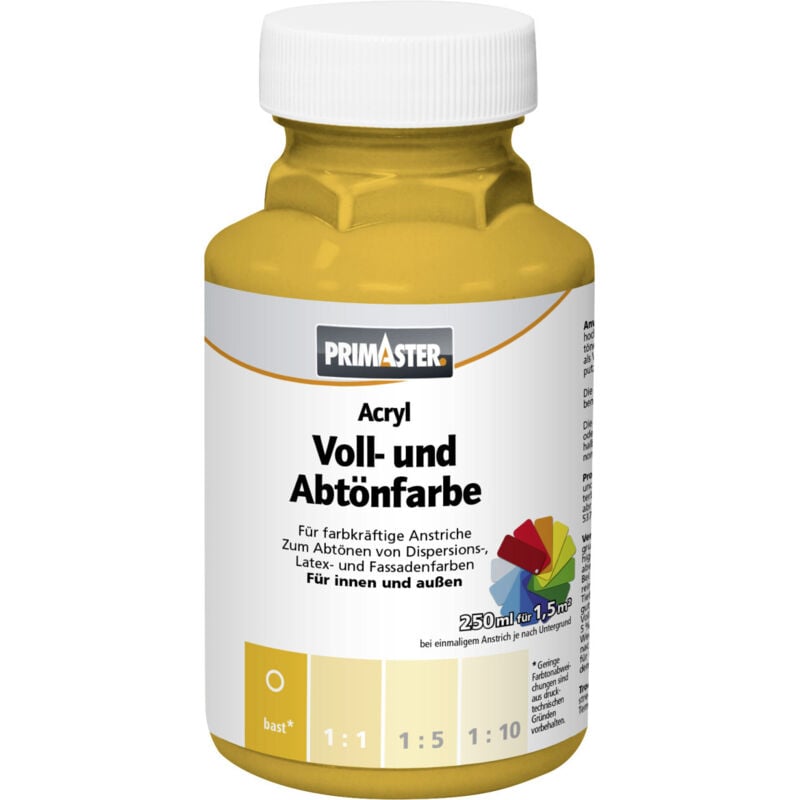 Voll- und Abtönfarbe 250ml Bast Matt Acryl Dispersionsfarbe Hochwertig - Primaster