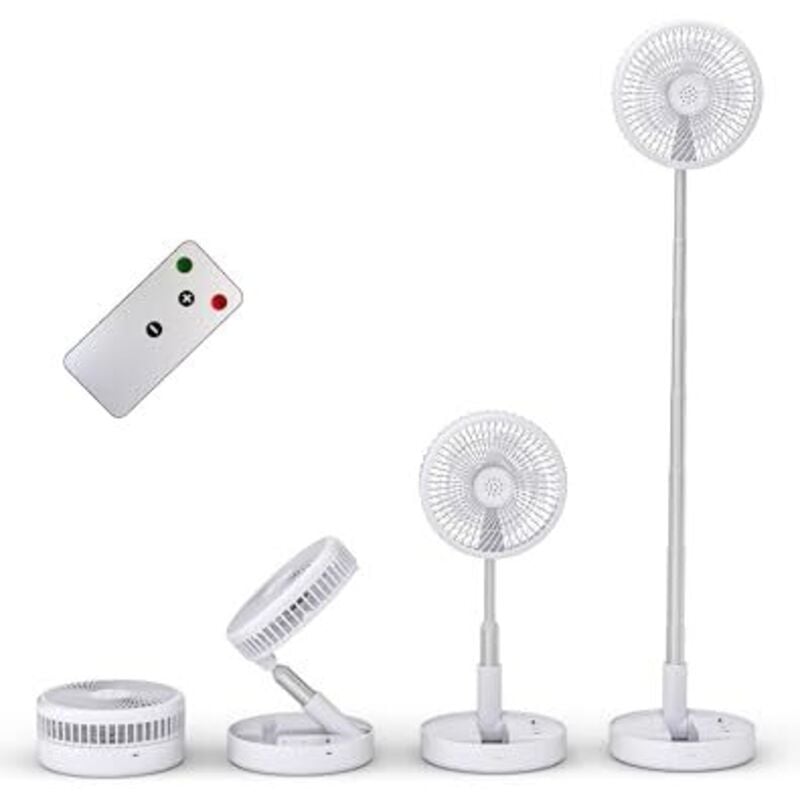 Primevolve Leiser Ventilator mit Fernbedienung, tragbarer faltbarer Ventilator, Standventilator, 7200 mAh wiederaufladbarer Akku, 4