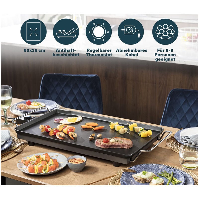 Princess - Teppanyaki Elektrogrill, Bratfläche 60x36cm Japan Indoor Tischgrill, 2500Watt