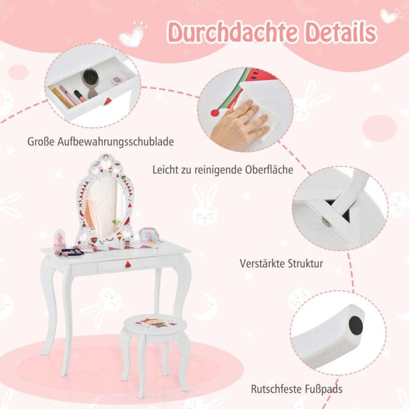 Prinzessin schminktisch set 2 in 1 kinder schminktisch mit abnehmbarem spiegel wei
