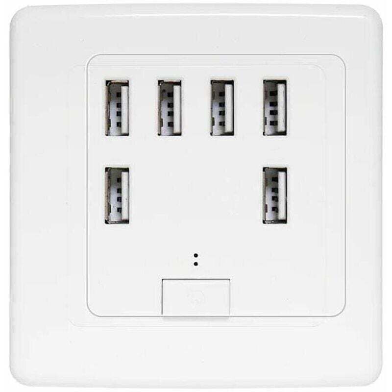 Prise murale USB universelle avec 6 ports intégrés, panneau de charge 220 V 4 A, compatible avec la charge rapide.