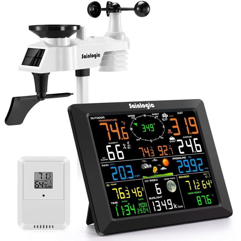 Professionelle Wetterstation, drahtlose Internet-Wetterstation mit 8,3 Zoll großem Farbbildschirm und Außensensor, Wettervorhersage (8 Kanäle)