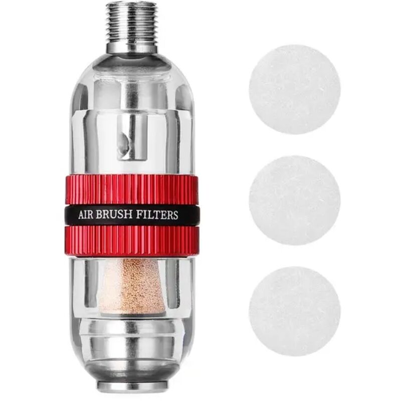 Professioneller Airbrush-Luftfilter mit Wasserabscheider, Luftfilter für Airbrush-Pistolen, 1/8'-Anschluss, Farbe: Rot